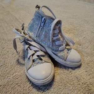 Cat & Jack Girls Silver Sequin Hi Top Sneakers Tennis Shoes Zip Yth Size 11